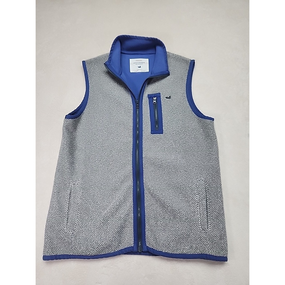 Southern Marsh Vest Men Size Small Field tec Fleece Full Zip Gray W Blue Trim